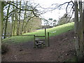 Footpath and stile beside Petty Pool Lake