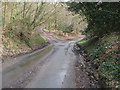 Footpath leaving country lane at Stumblewood Common