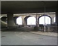 Cliff Gardens viaduct, with A55 bridge, leading to the promenade Old Colwyn, Colwyn Bay