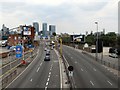 View from footbridge over Blackwall Road