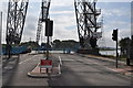 Looking across at a closed transporter bridge