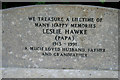 Memorial message on a bench