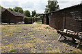 Footpath running through a small farmyard