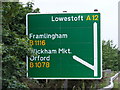 TM3056 : Roadsign on the A12 Wickham Market Bypass by Geographer