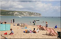 SZ0379 : Swanage Beach and bay by roger geach