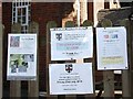 Notices pinned to fence, Burton Green School