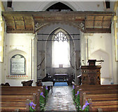TM1596 : St Nicholas' church in Fundenhall - candle beam and canopy by Evelyn Simak