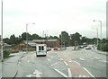 Traffic lights at the junction with the A49