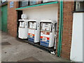 Three old-style petrol pumps, Heather Road Garage, Newport