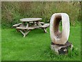 Abstract sculpture and picnic table, High Head Sculpture Valley