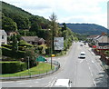 The view SE from a footbridge across the A467