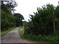 TM4274 : Footpath to Wenhaston Lane & Narrow Way also entrance to Hall Farm by Geographer