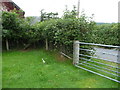 Felled footpath signpost in Llanwnog