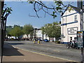 Roundabout on The Plains, with Royal Seven Stars Hotel, Totnes