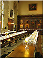 The dining hall set for dinner, New College