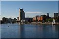 Salford Quays: looking down the old dock to the Ship Canal