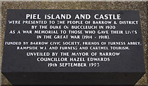 SD2364 : Piel Island memorial stone by Ian Taylor
