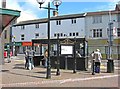 Bus shelter and information board, corner of Market Street