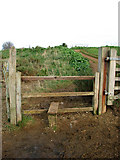 TF8444 : Stile on the footpath to Gun Hill, Burnham Overy Staithe by Evelyn Simak