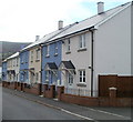 Blue and white new houses, Cae Pen y Dre, Abergavenny