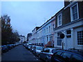 Pastel-coloured buildings on Denbigh Road