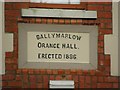 D1301 : Plaque, Ballymarlow Orange Hall by Kenneth  Allen