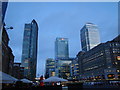 TQ3780 : View of the HSBC Building and One Canada Square at dusk by Robert Lamb