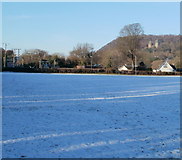ST1381 : Snowy sports field south of Iron Bridge Road by Jaggery