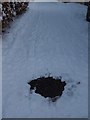 Manhole cover revealed in the snow