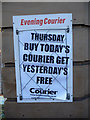 Halifax Evening Courier poster outside Oasis News, Crown Street, Hebden Bridge 