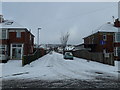 Looking from Central Road into a snowy Laburnum Avenue