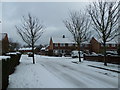 Approaching the crossroads of Central and Lealand Roads with a snowy Copsey Grove