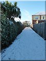 A snowy  path from East Lodge Playing Field to Second Avenue