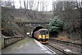 Train emerging from Willersley Tunnel