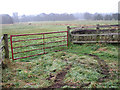 Gate into an empty pasture by Brockdish