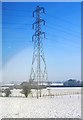 Pylon in the snow near Great Haywood