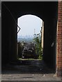 Upper Norwood: archway next to Library, giving view of the City