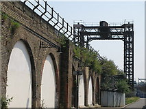 TQ3777 : Railway arches east of Creekside, SE8 and the Deptford Creek railway lift bridge by Mike Quinn