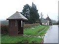 Bus shelter and snowdrops, Brampford Speke