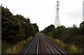 The railway passes a pylon