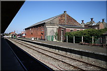 TF9913 : Goods shed and platform at Dereham Station by Glen Denny