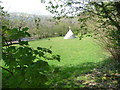 Tipi in a meadow beside the Afon Tawe