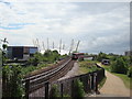 DLR train rounding the curve towards Canning Town Station