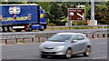 J3478 : Brown motorway sign, Belfast by Albert Bridge