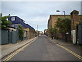 Looking up Orchard Place back towards Trinity Buoy Wharf