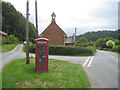 Phone box and church at Pant-y-Ffridd