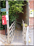 TM2363 : Footpath to Bedfield Road & The Street Bakery Postbox by Geographer