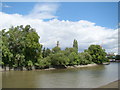 View of the Kew Bridge Steam Museum tower from the Thames riverside path #2