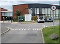 Wheel at entrance to Coleg Gwent Pontypool Campus