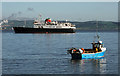 J5082 : Boat and ship in Bangor Bay by Rossographer
